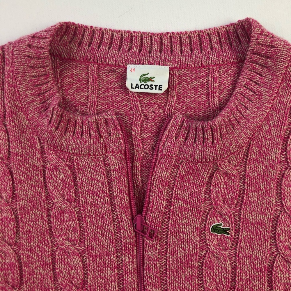 Lacoste pink cable knit zip wool cardigan Sz L 44 - Picture 4 of 8